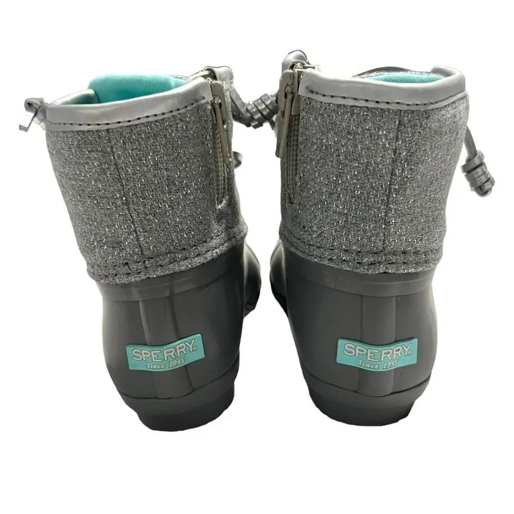 NEW Sperry 9M Sparkly Grey & Aqua Saltwater Boots